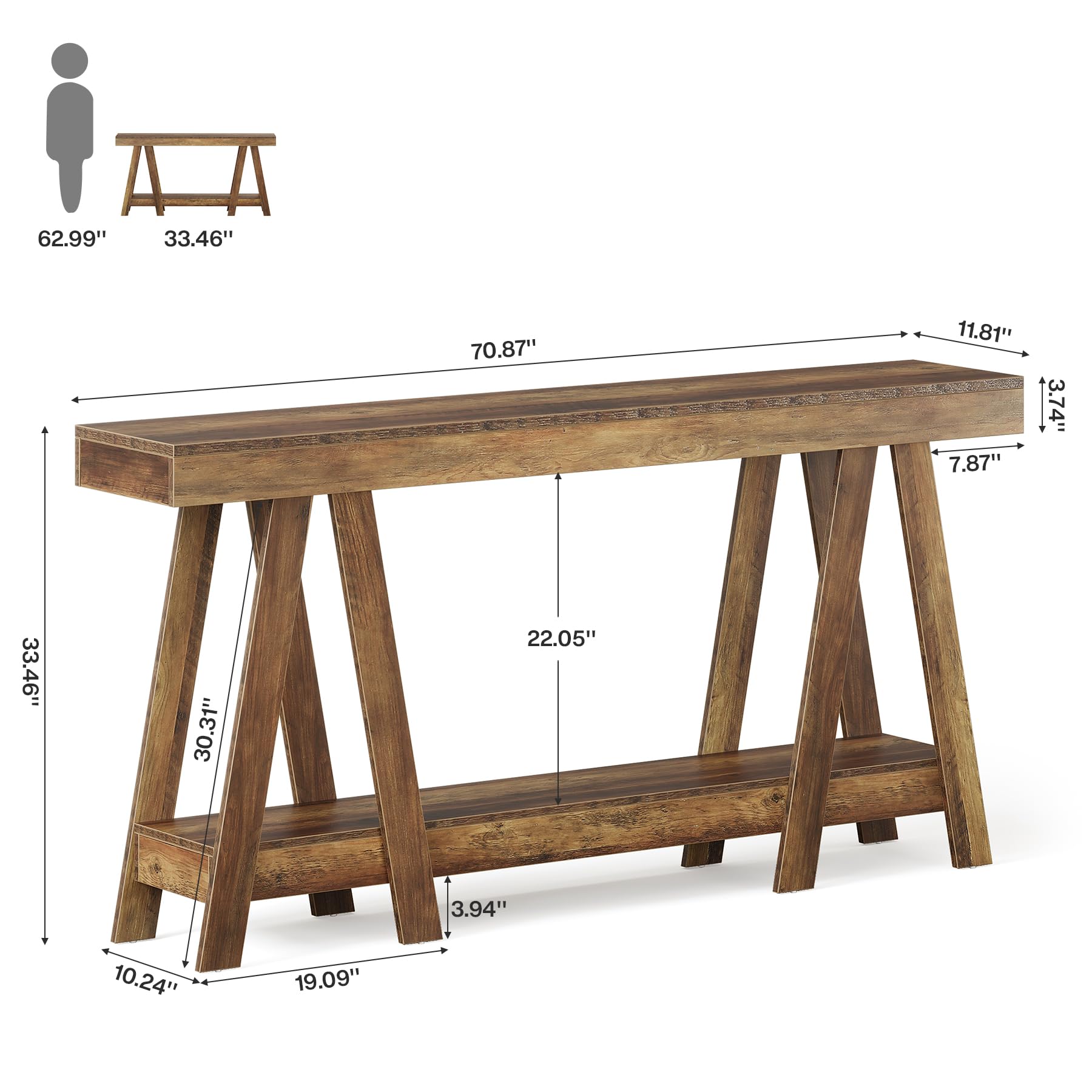 70.87" Farmhouse Console Table - 2-Tier Entryway Accent Table