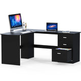 L-Shaped Home Office Wood Corner Desk with 3 Drawers