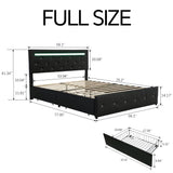 Full Size Bed Frame with 4 Drawers and LED Adjustable Headboard, Charge Station,