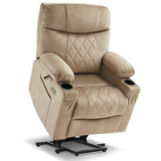Lay Flat Dual Motor Power Lift Recliner Chair Sofa with Massage and Dual Heating, Adjustable Headrest for Elderly People Petite, USB Ports, Extended Footrest, Fabric 7222 (Beige)