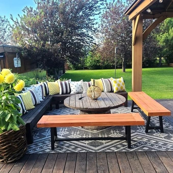 Outdoor Acacia Wood Bench, 63" Long Patio Wooden Picnic Bench