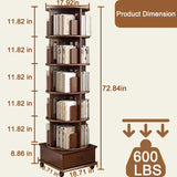 Solid Wood Rotating Book Shelf, 360° Display Bookcase with Drawer, 5-Tier Mobile Bookshelf with Wheels, 79"