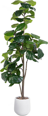 Artificial Fiddle Leaf Tree, 6ft Faux Plant Fake Ficus Lyrata Silk Trees with White Plante