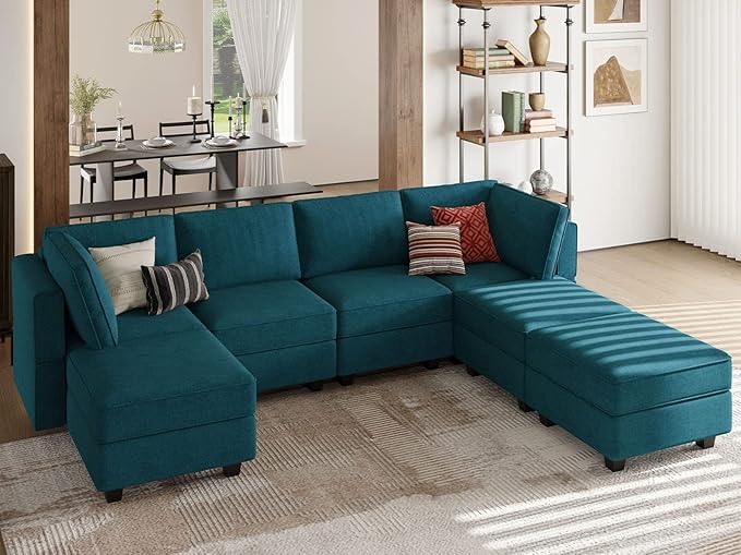Shaped Sofa Modular Couch Reversible Storage Ottoman 6 Seater Sofa