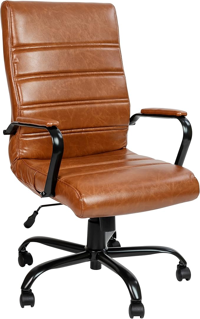 -Back Swivel LeatherSoft Desk Chair with Padded Seat and Armrests, Adjustable Height Padded Office Chair, White/Chrome
