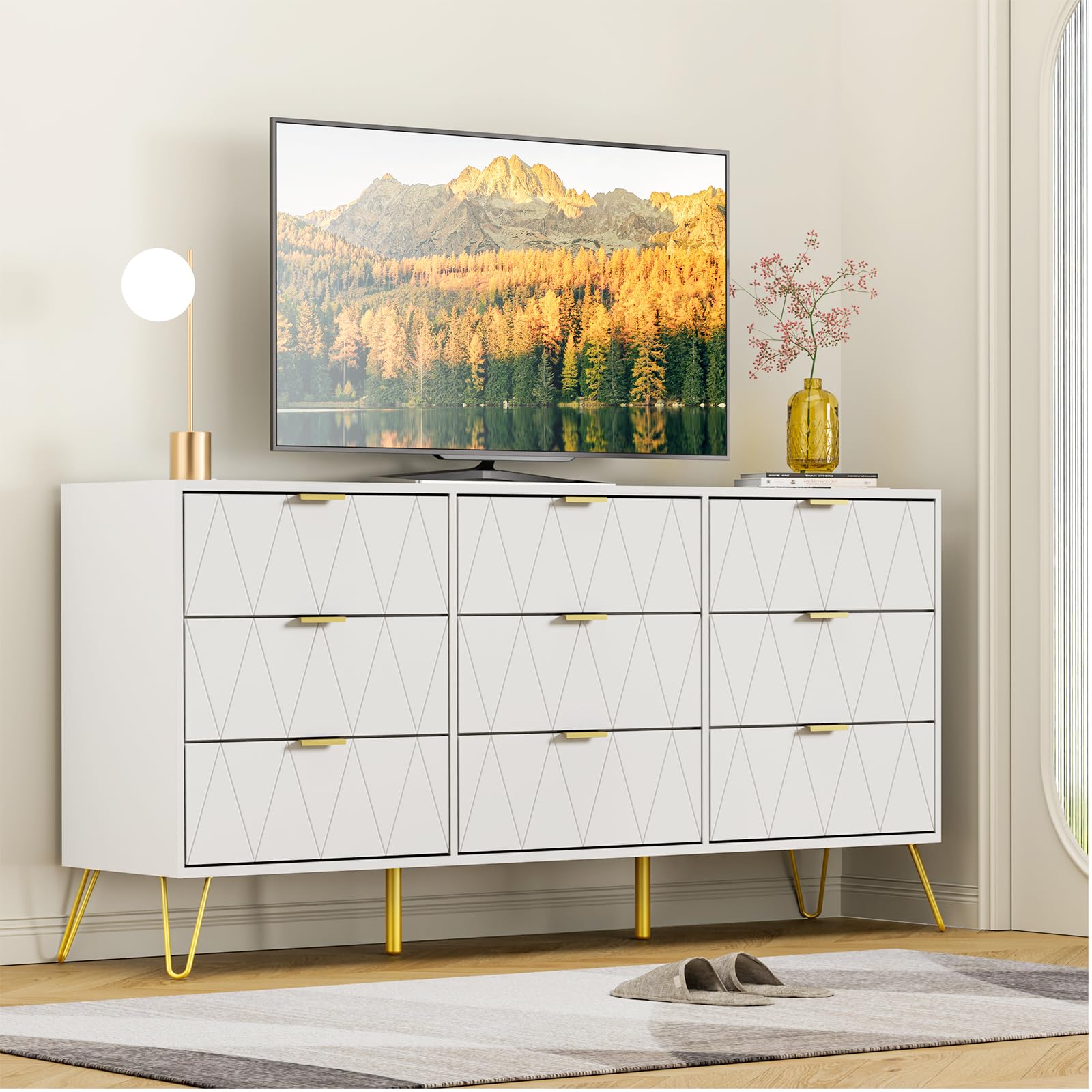 9 Drawer Dresser and Night stand Sets for Bedroom, Two Drawers Nightstand Set of 2