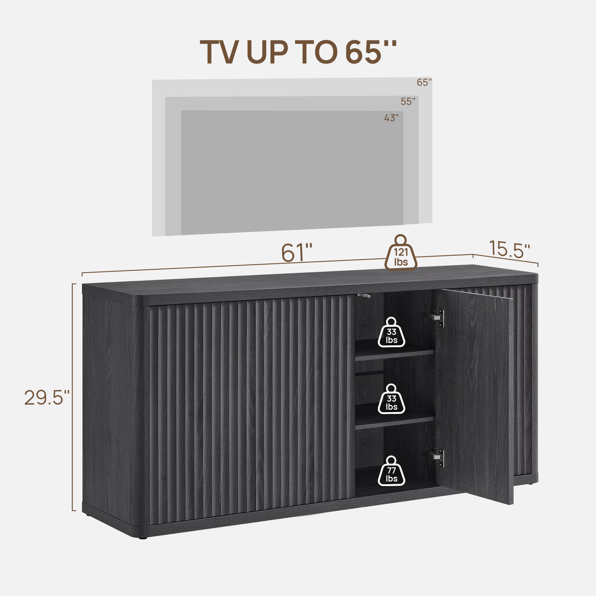 65-Inch TV Stand with Storage - Modern Fluted Entertainment Center
