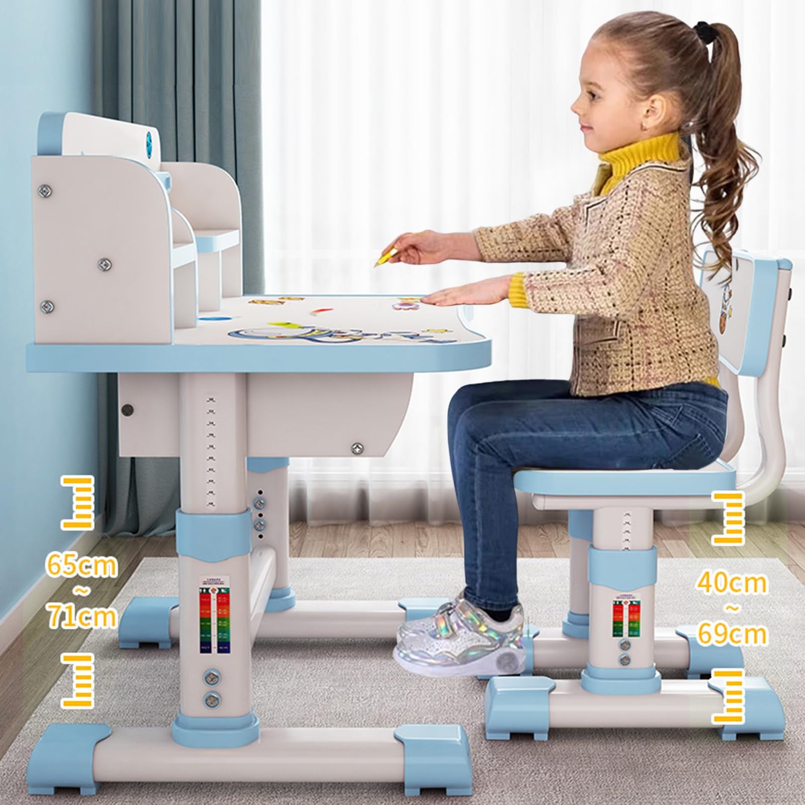 Kids Study Desk Chair Set,Kids Functional Desk,Height Adjustable Children School Study Table Chair Set