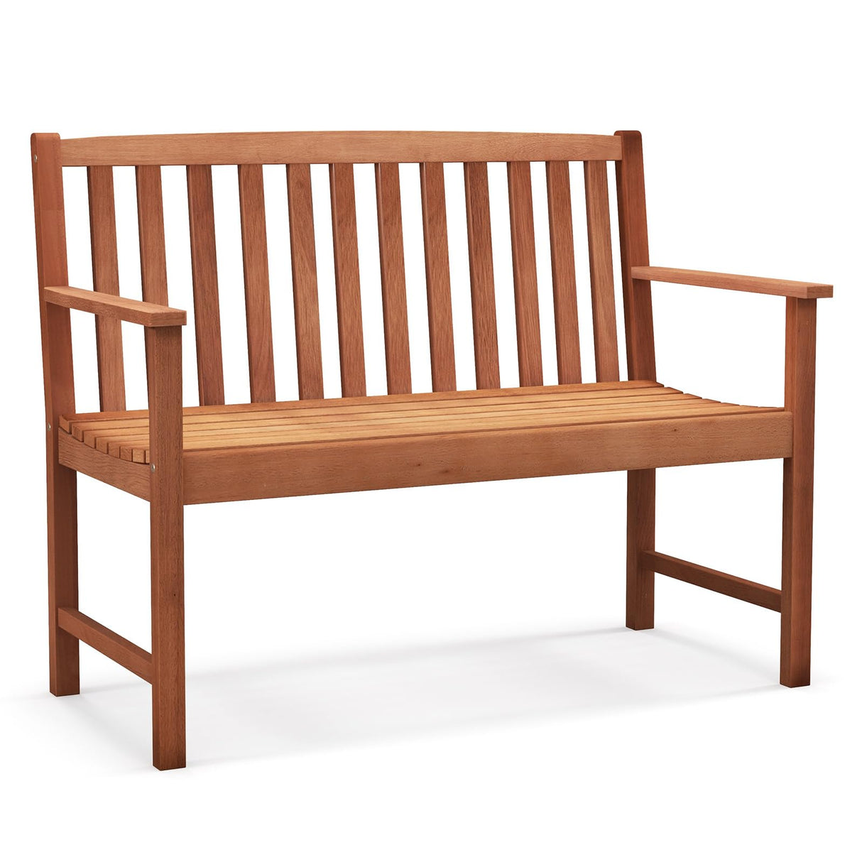 Outdoor Bench, Wood Patio Bench with Cozy Armrests & Backrest, Slatted Sitting Area