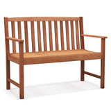 Outdoor Bench, Wood Patio Bench with Cozy Armrests & Backrest, Slatted Sitting Area