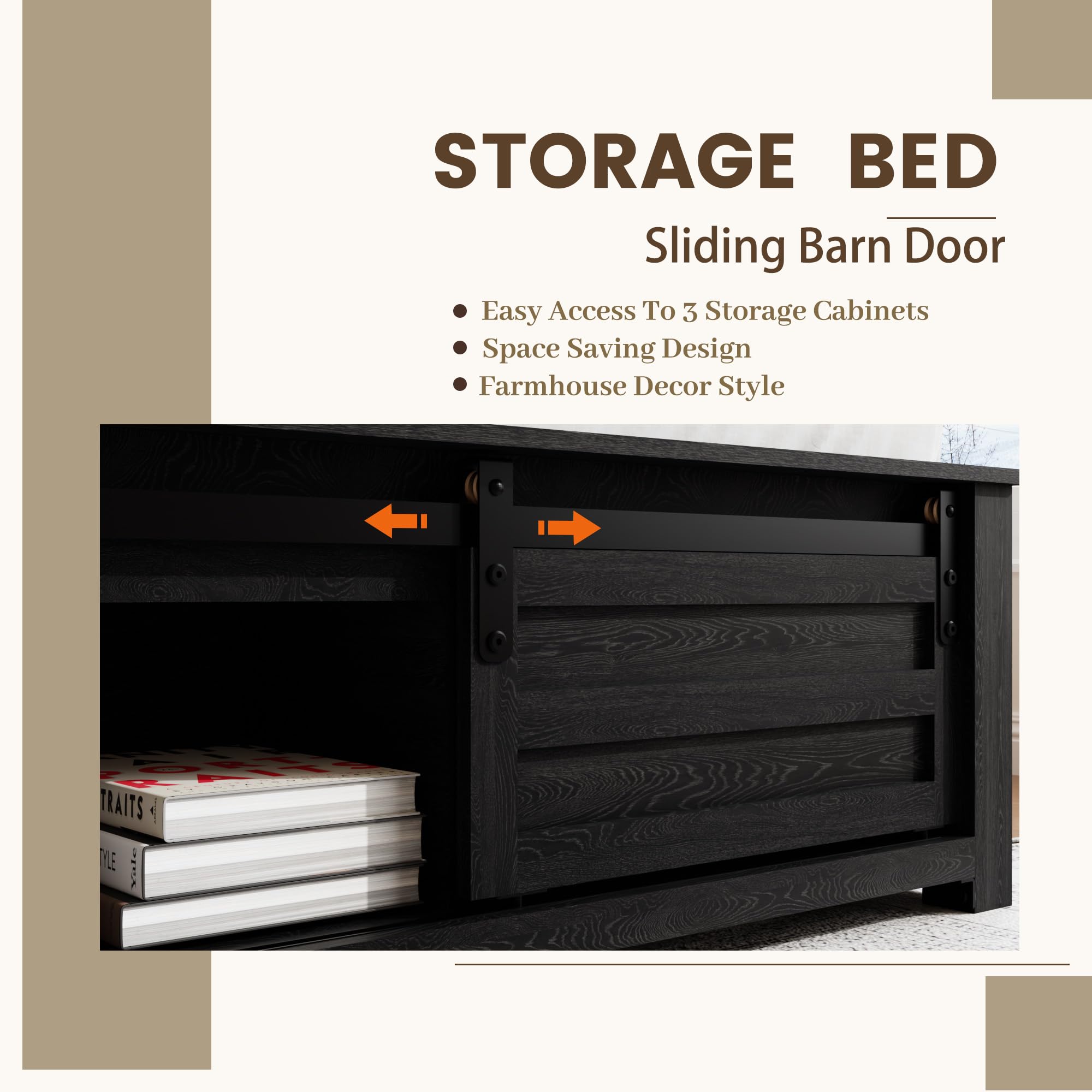 Full Size Wooden Bed Frame with Headboard and Storage