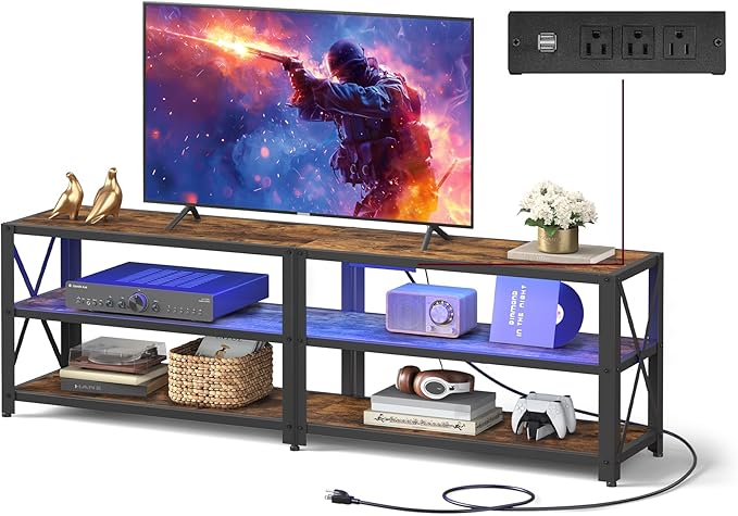 Power Outlets and LED Lights, for TVs up to 75 Inches, Entertainment Center with Open