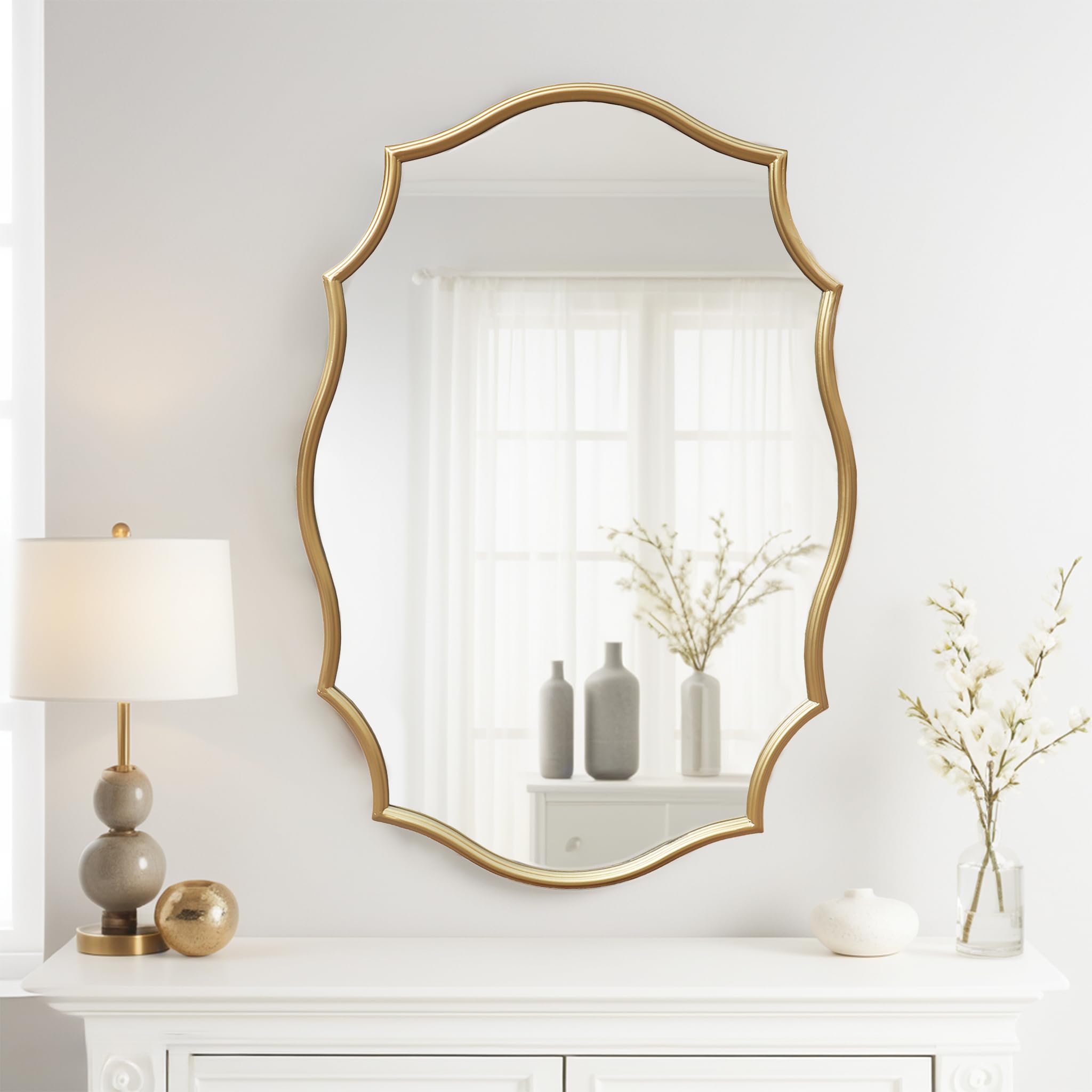 Gold Oval Wall Mirror 24x34 Inch Scalloped Edge
