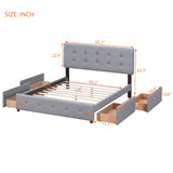 Queen Upholstered Platform Bed Frame with Classic Headboard and 4 Drawers, No Box