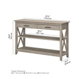 Key West Console Table with Drawers and Shelves in Washed Gray