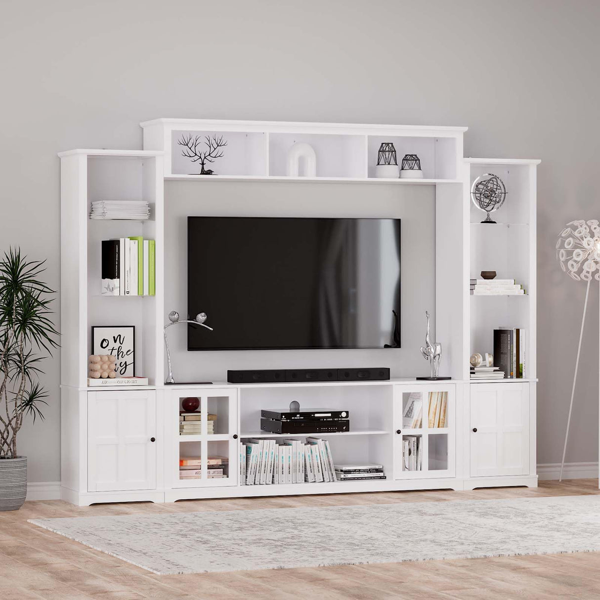 4 Piece Wall Unit TV Stand with Bookshelf, Modern TV Console Table