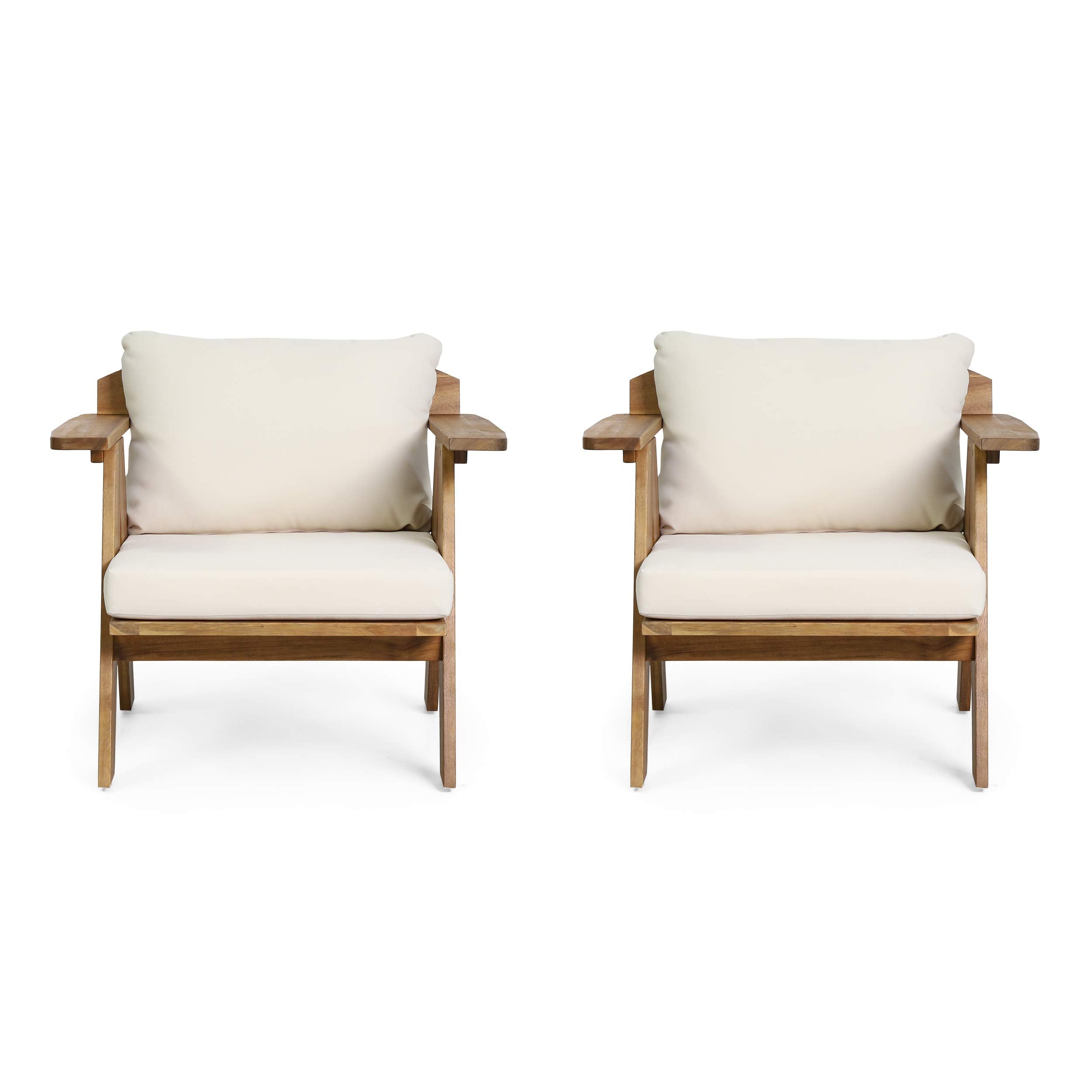 Arcola Outdoor Club Chair with Cushion - Acacia Wood - Teak/Beige (Set of 2)