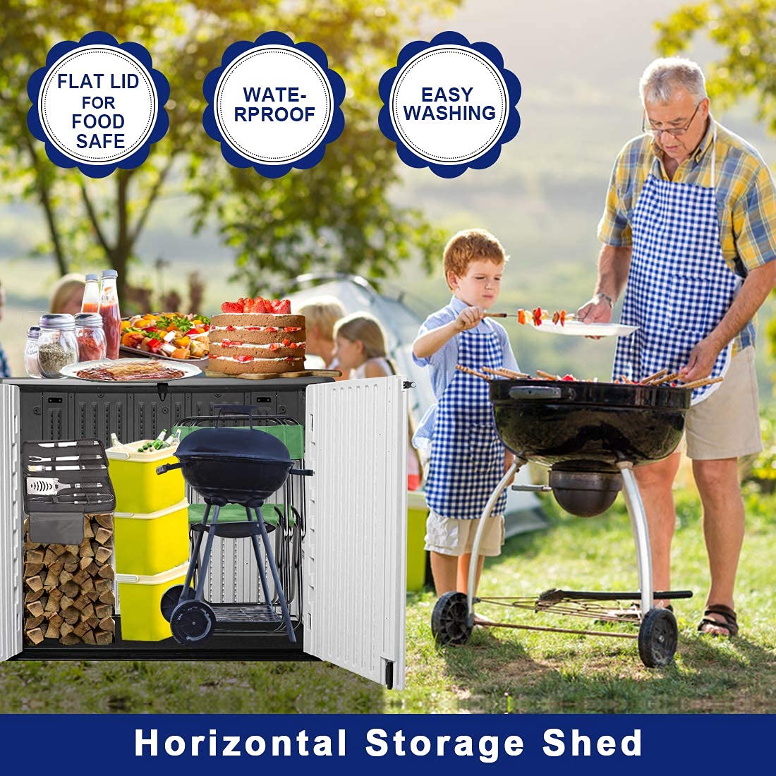 Outdoor Storage Shed - Horizontal Storage Box Waterproof for Garden, Patios