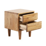 Oak Wood Nightstand, Bedside Table with 2 Drawer, Mid-Century Luxury Night Stand