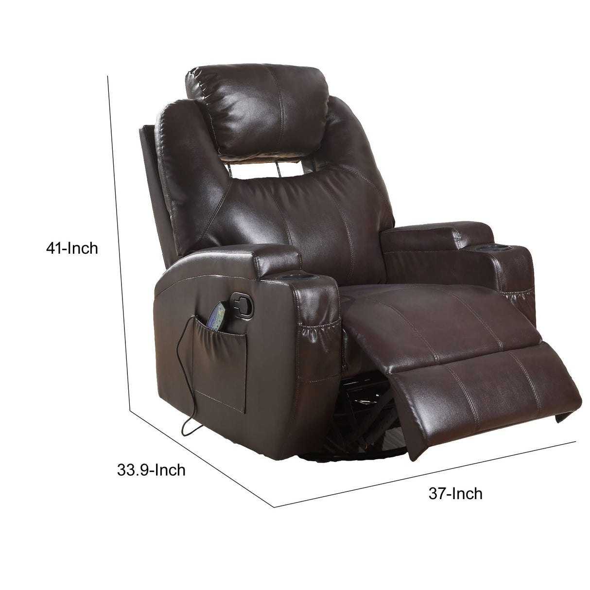 185599 Contemporary Polyurethane Upholstered Metal Rocker Recliner with Swivel Brown