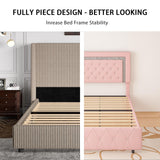 King Size Bed Frame, Upholstered Platform Bed with Vertical Channel Tufted Headboard,