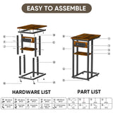 End Table with Charging Station and 2 USB Ports, C Table Storage Shelves, Couch Side Table