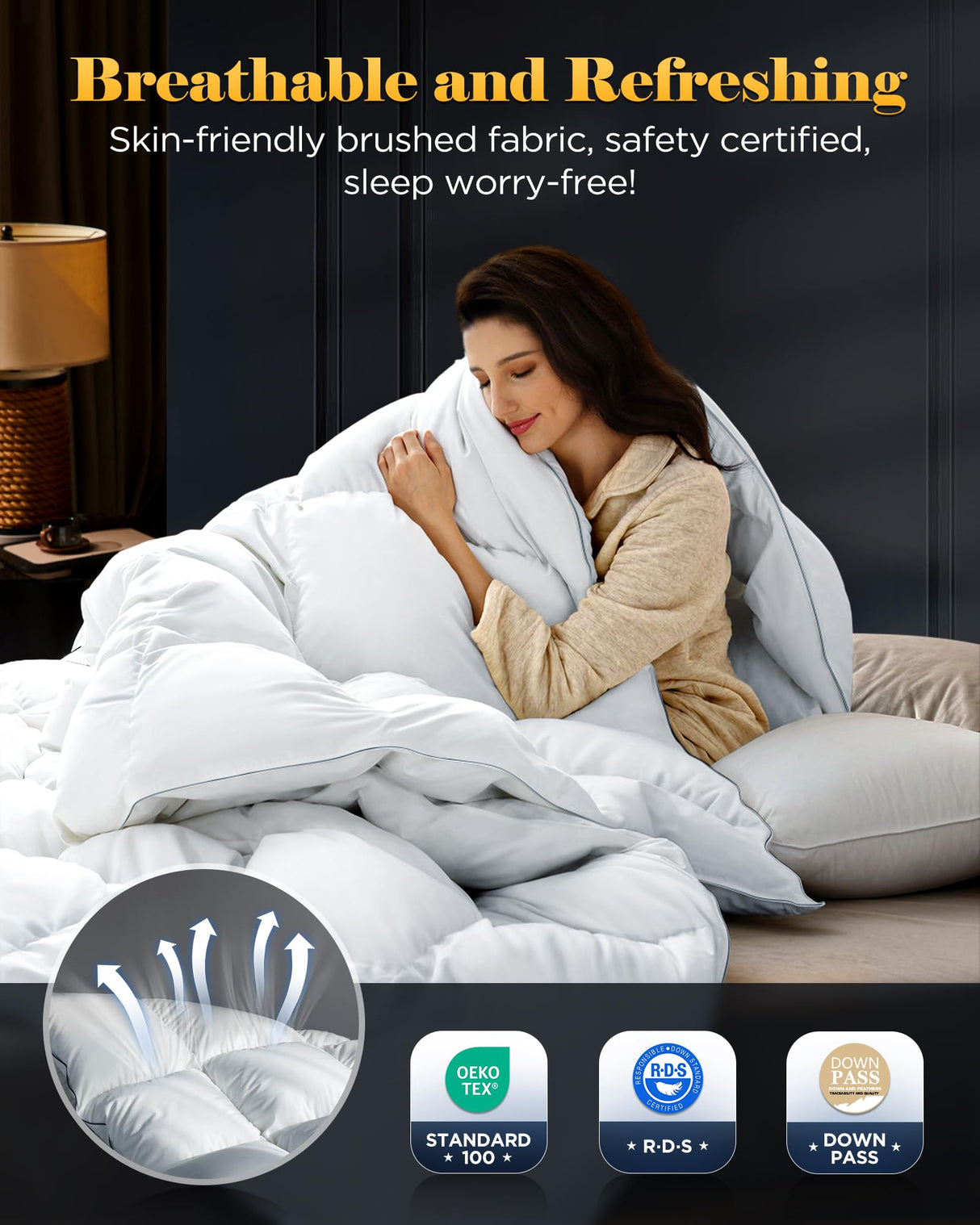 3D Baffle Box Real Down Comforter, 750 Fill-Power Ultra-Soft Down Duvet Insert, All Season White Feathers Down Twin Comforter, Medium Warm Bed Comforter, Fluffy and Cozy, 8 Corner Tabs - 68" X 90"