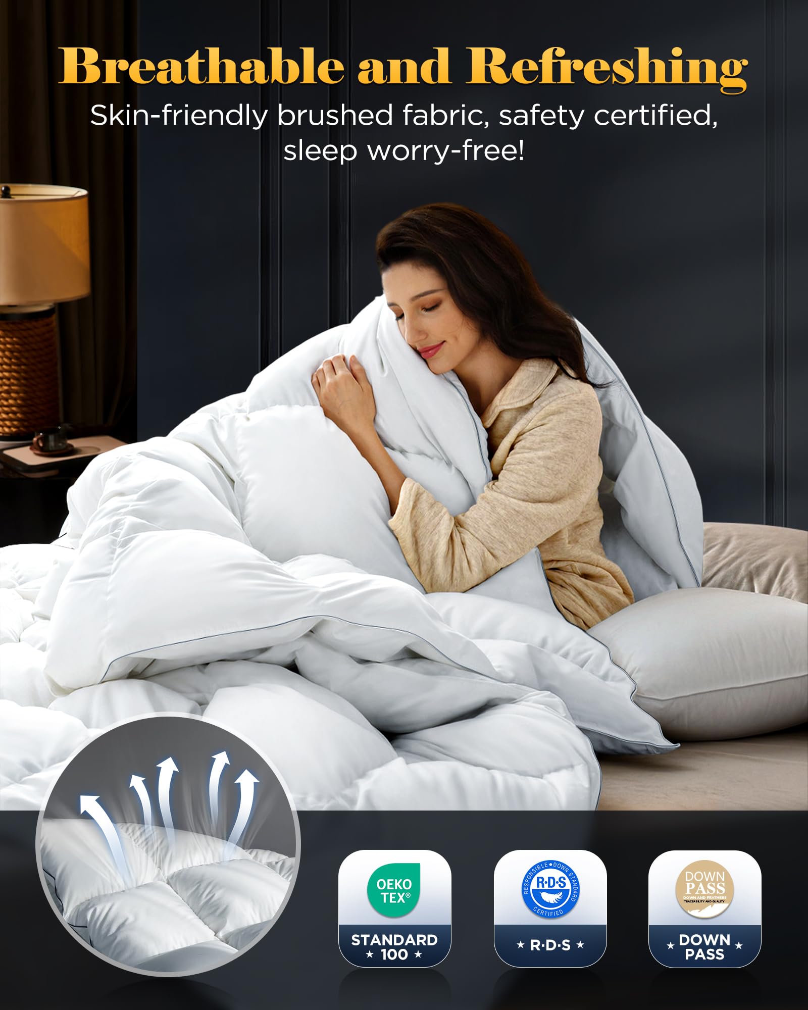 3D Baffle Box Real Down Comforter, 750 Fill-Power Ultra-Soft Down Duvet Insert, All Season White Feathers Down Twin Comforter, Medium Warm Bed Comforter, Fluffy and Cozy, 8 Corner Tabs - 68" X 90"