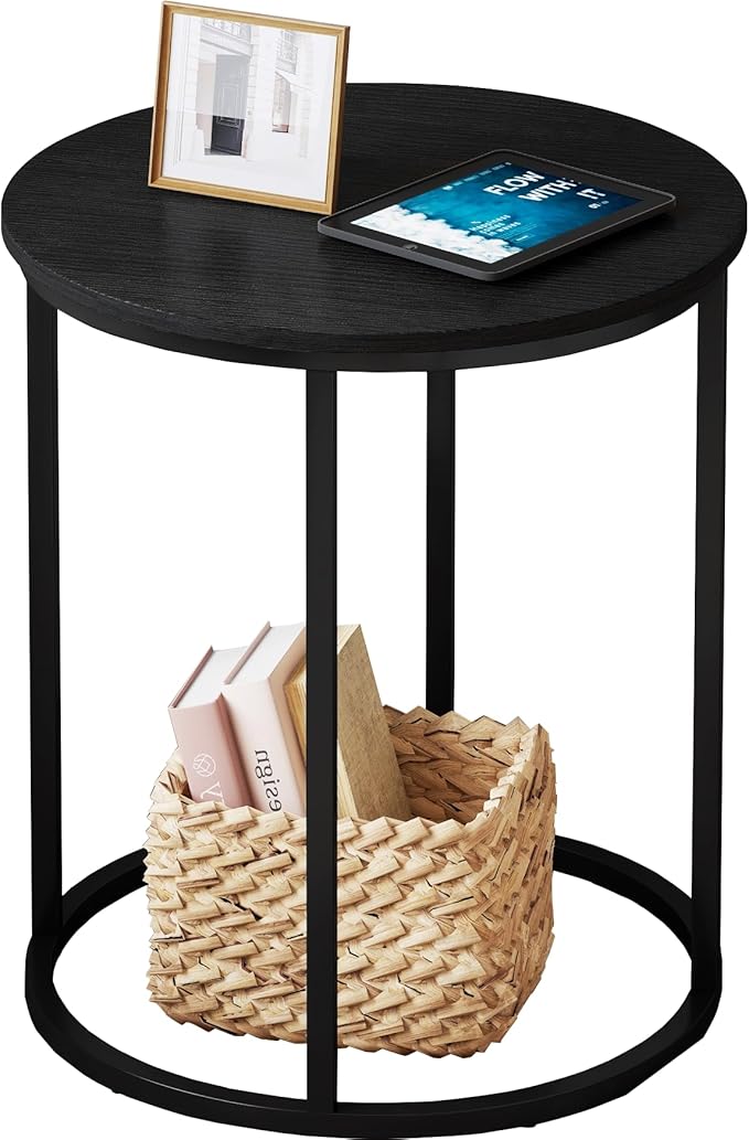 Round End Table, 20" Accent Small Side Table Suitable for Hiding Trash Can