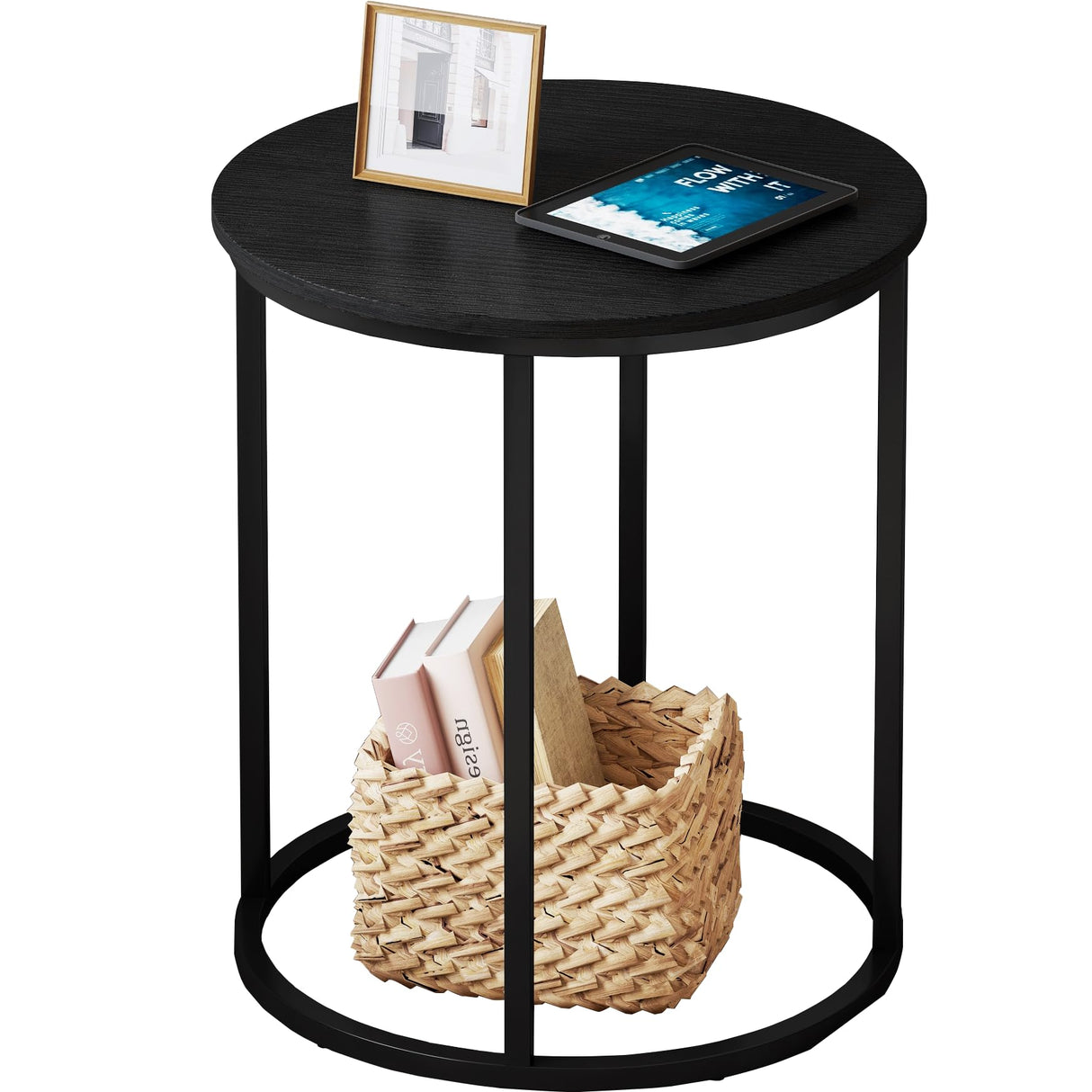 Round End Table, 20" Accent Small Side Table Suitable for Hiding Trash Can