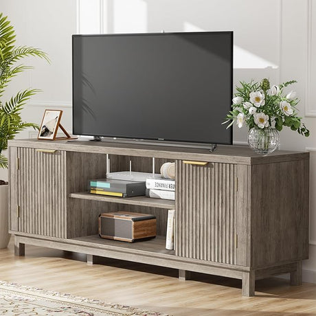 Fluted TV Stand,59'' TV Stands Entertainment Center with Storage Cabinet