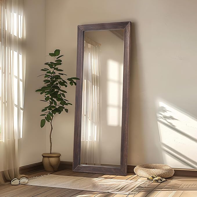 Full Length Mirror, 64"x21" Wood Frame Floor Mirror, Free Standing Mirror Leaning Hanging