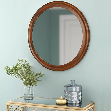 Round Wood Mirror for Wall,36 Inch Circle Decorative Mirror with Walnut Frame,Rustic