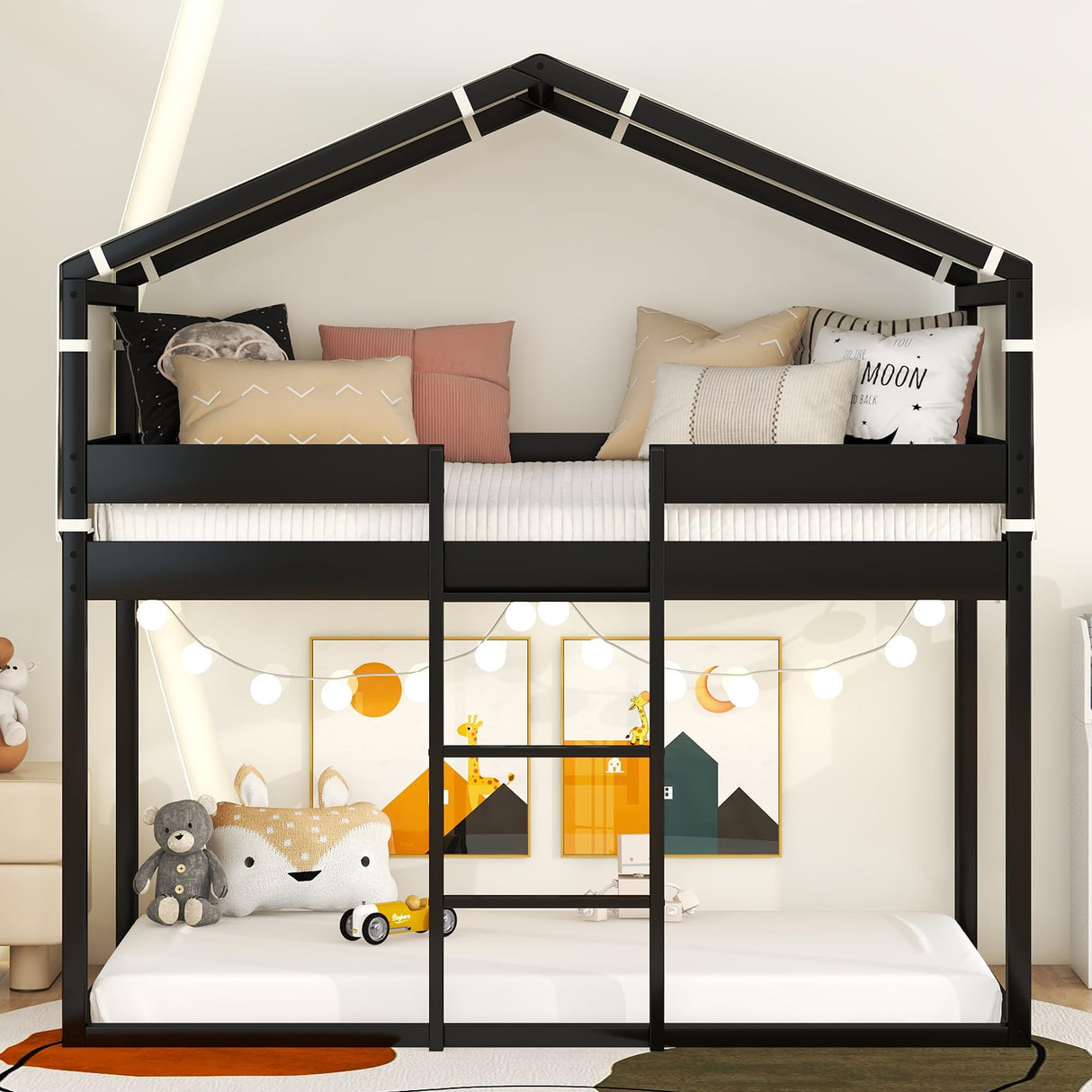 House Bunk Bed Twin Over Twin, Twin Bunk Beds with Ladder and Tent