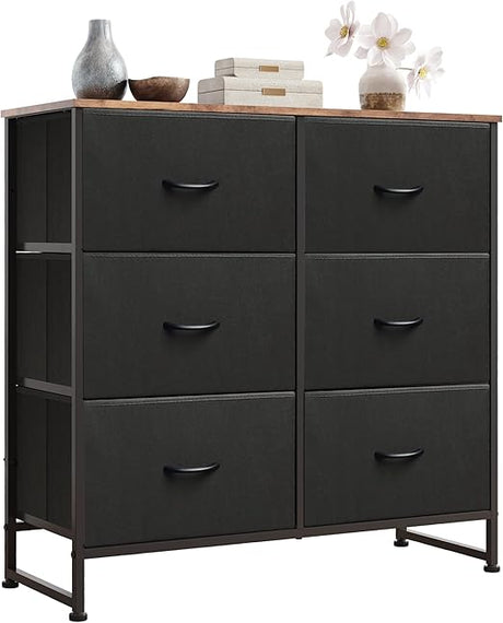 Fabric Dresser for Bedroom, 6 Drawer Double Dresser, Storage Tower with Fabric Bins