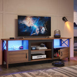 Farmhouse TV Stand for 70 Inch TV with LED Lights - 63 Inch Entertainment Center