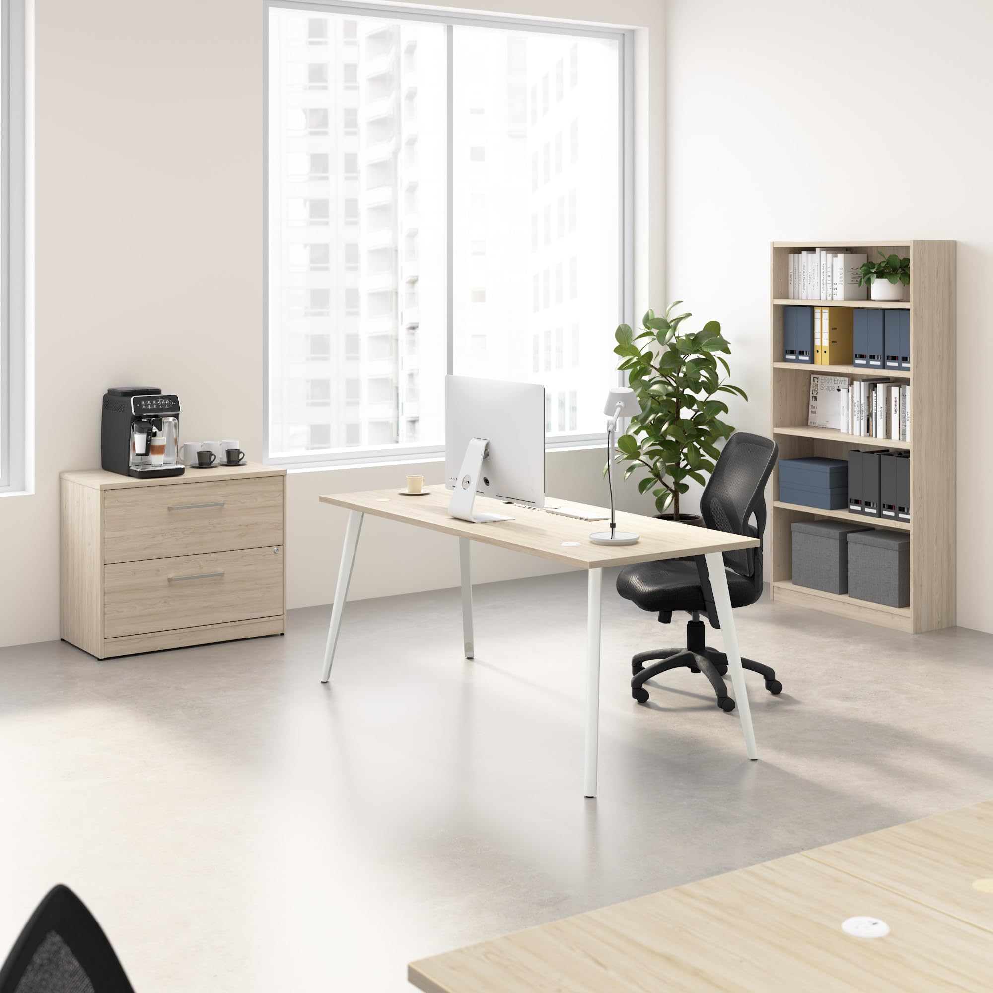 L Shaped Computer Desk 72 inch with 2 Drawer Lateral File Cabinet and 5 Shelf Bookcase