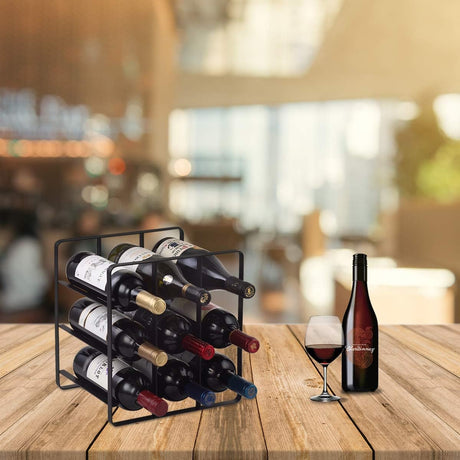 9 Bottles Metal Wine Rack, Free-Standing Cabinet Water Bottle