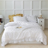 White Ruffled Bedding-2 Pieces Twin Seersucker Duvet Cover Textured Stripe Style, Soft