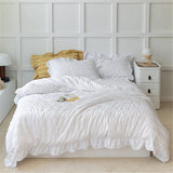 White Ruffled Bedding-2 Pieces Twin Seersucker Duvet Cover Textured Stripe Style, Soft