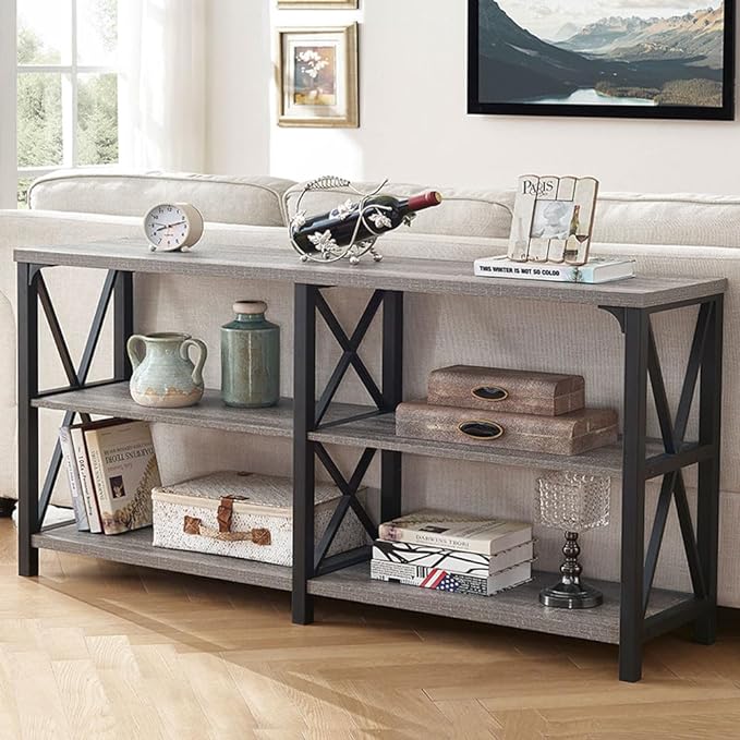 Industrial Console Table, Rustic Wood and Metal Sofa Table, Hallway Entry Table