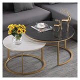 End Tables Set of 2 Tea Coffee Table,Round Nesting Tables,Nordic Marble Top Cocktail Side Table