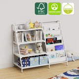 Metal Kid Bookshelf Toy Storage Organizer Montessori Baby Bookcase Small Toddler Book Rack Sling Children Display Shelf Boy Girl Living Bedroom Nursery Playroom Classroom Library (Pure White)