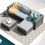 Outdoor Patio Furniture Set, Sectional Conversation All-Weather Grey PE Wicker