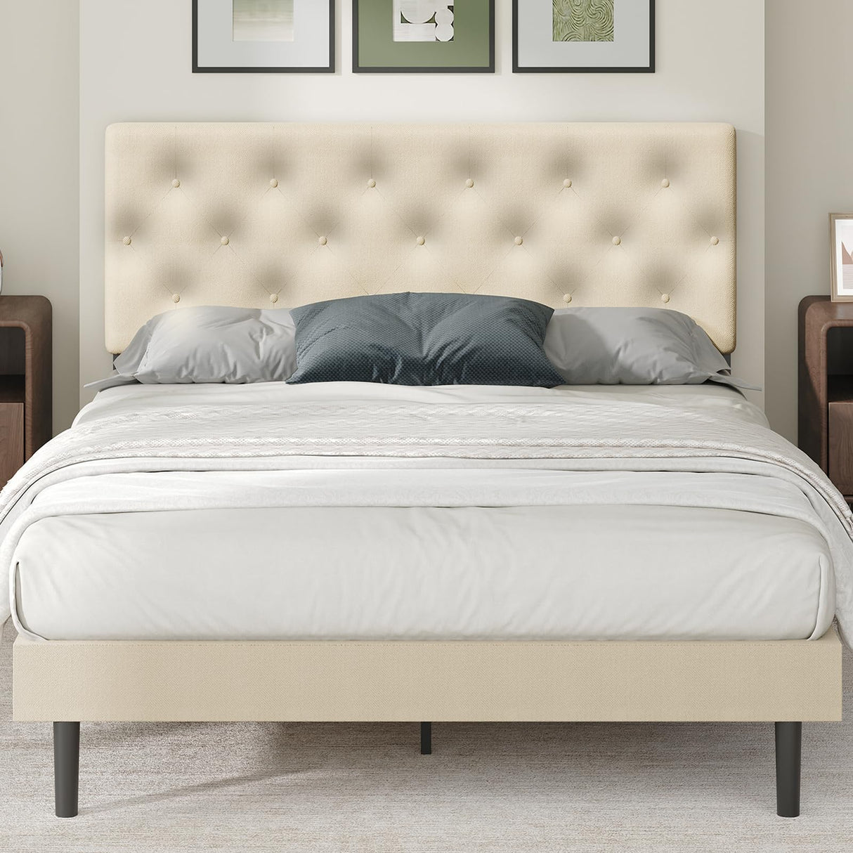 Size Platform Bed Frame with Button Tufted Headboard