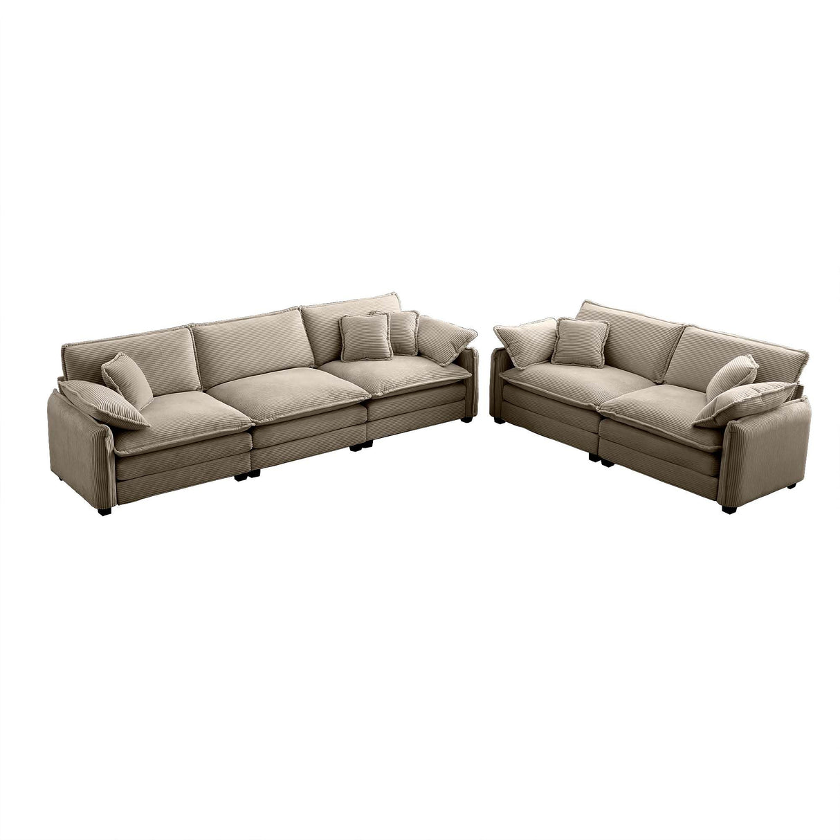 Comfortable Tan Corduroy Family Sofa Set, Deep Seat Design