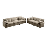 Comfortable Tan Corduroy Family Sofa Set, Deep Seat Design