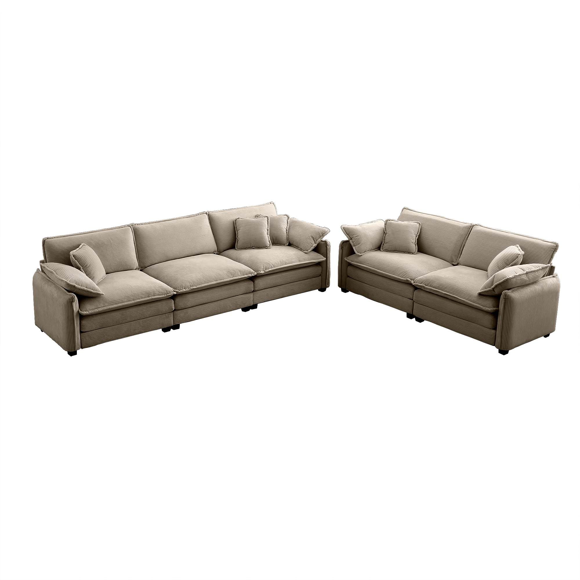 Comfortable Tan Corduroy Family Sofa Set, Deep Seat Design