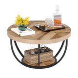 31.7" Round Coffee Table, Industrial 2-Tier Circle Coffee Table with Storage Shelves