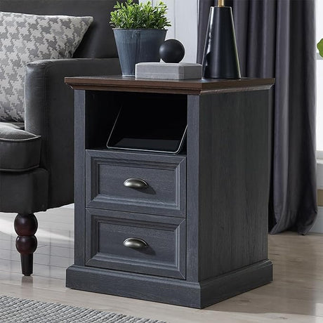 Farmhouse Nightstand with Charging Station, 3 Drawer Dresser for Bedroom